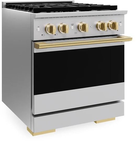 ZLINE Marino 30" Stainless Steel Pro Style Gas Range with Polished Gold Accents-3