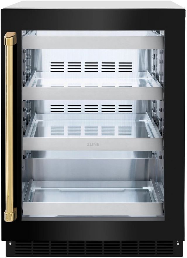 ZLINE Touchstone Autograph Edition 5.2 Cu. Ft. Stainless Steel Beverage Center with Black Stainless Steel Glass Door and Polished Gold Handle