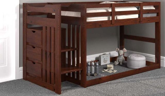 American Wholesale Furniture Chocolate Twin/Twin Stair Bunk Low Loft Bed-1