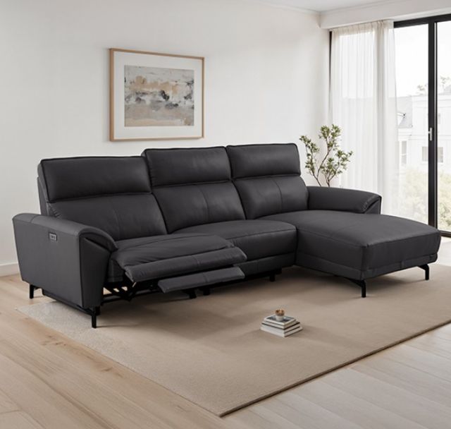 Furniture of America® Theola Black Power Reclining Sectional with Right Chaise-1