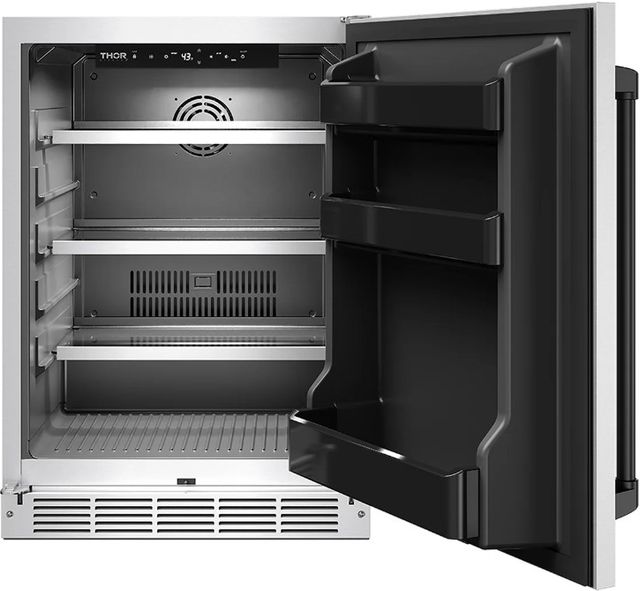 Thor Kitchen Gordon Ramsay Collection 24” 5 Cu. Ft. Stainless Steel Built-In Undercounter Outdoor Beverage Cooler with Black Handle-1