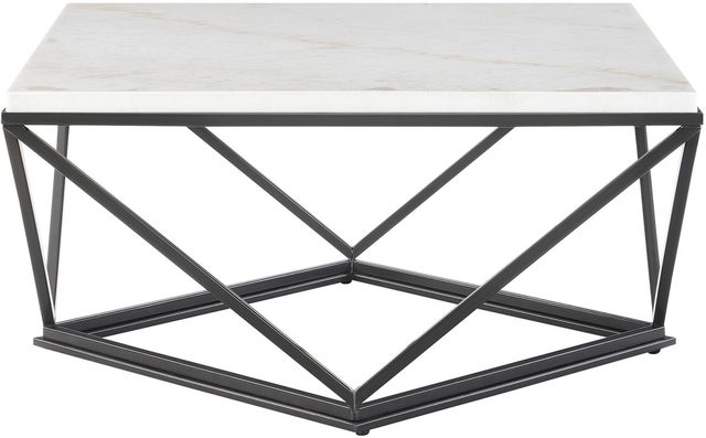 Elements International Riko White Coffee Table with Black Base-1