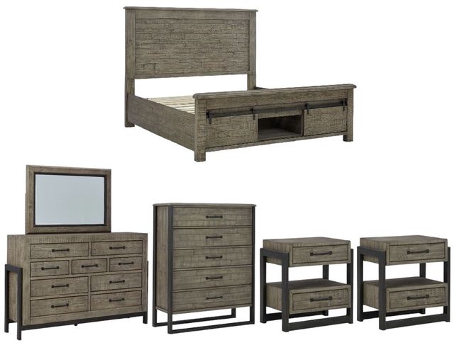 Signature Design by Ashley® Brennagan 6-Piece Gray King Storage Panel Bed Set-0