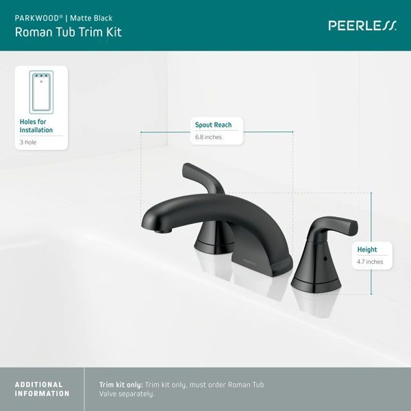 Peerless Parkwood® Matte Black Roman Tub Trim Kit-3