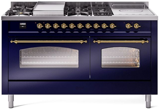 Ilve® Nostalgie II Series 60" Midnight Blue Pro Style Dual Fuel Range-0