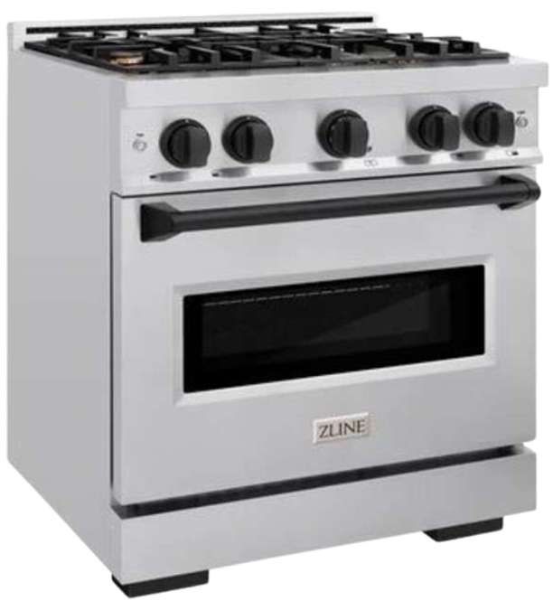 ZLINE Classic Series Autograph Edition 30" Stainless Steel Pro Style Dual Fuel Range with Matte Black Accents-2
