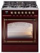 Ilve® Nostalgie II Noblesse 30" Burgundy Pro Style Dual Fuel Range with Burnished Trim-0