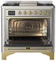 Ilve® Majestic III 36" Stainless Steel Pro Style Dual Fuel Natural Gas Range with Solid Door and Brass Trim-1