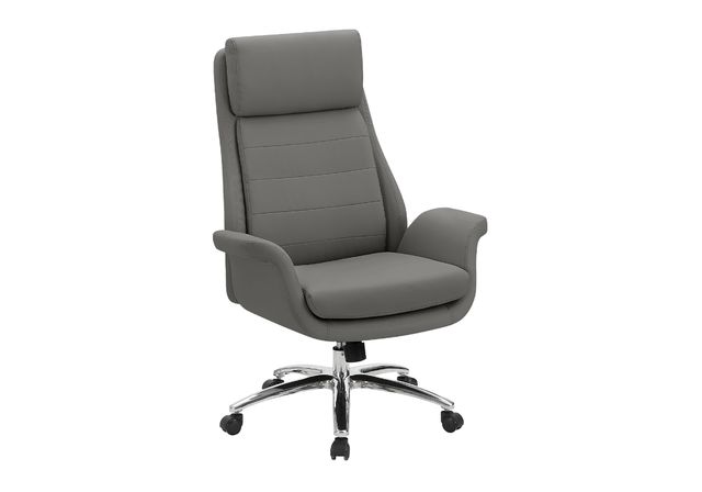 Monarch Specialties Inc. Dark Grey Leather-Look High Back Executive Office Chair with Chrome Swivel-0