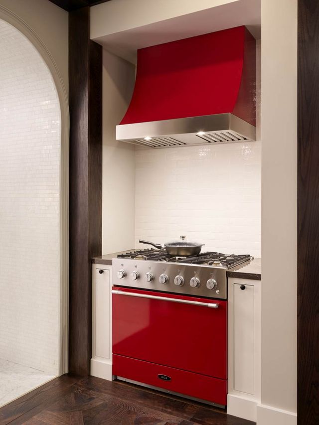 AGA Marquee 36" Piccadilly Red Wall Mounted Range Hood with Brushed Nickel Trim-1