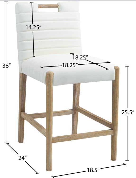 Meridian Furniture Aimee Cream/Natural Leather Counter Stool-2