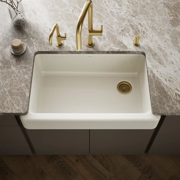 KOHLER® Whitehaven® Biscuit 36" Undermount Single-Bowl Farmhouse Kitchen Sink with Short Apron-1