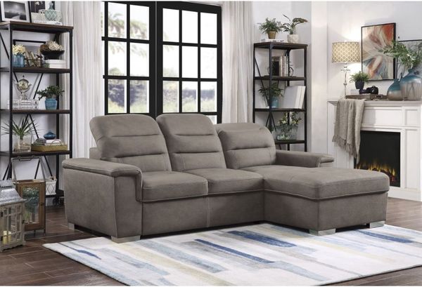 Homelegance Alfio 2-Piece Taupe Right-Arm Facing Pull-out Sleeper Sectional and Chaise with Hidden Storage