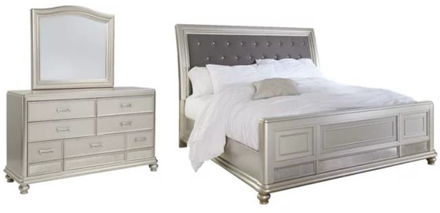Signature Design by Ashley® Coralayne 3-Piece Silver King Sleigh Bed Set-0