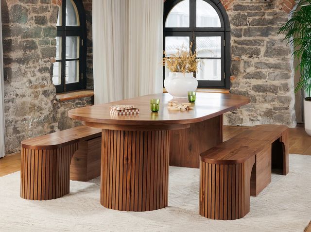 Transformer Table Transformer Royal Walnut Round Extendable Dining Bench-3
