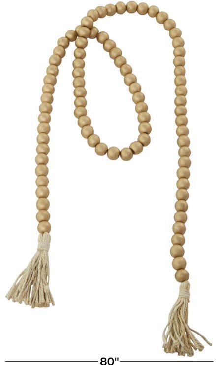 Deco Marche Gold Metallic Long Carved Beaded Garland with Tassel-3