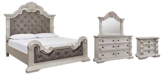 Signature Design by Ashley® Bruchandi 4-Piece Antique White King Upholstered Panel Bedroom Set-0