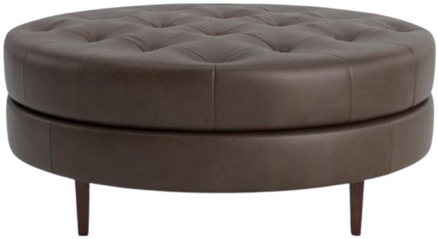 Bassett® Furniture Customizable Delway 45" Round Tufted Leather Ottoman-1
