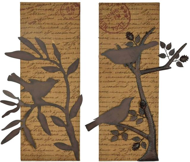 Classy Art 2-Piece Brown Birds on Burlap Wall Art Set-0