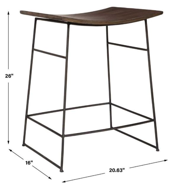 Uttermost® Thura Walnut Counter Stool with Dark Gunmetal Legs-2
