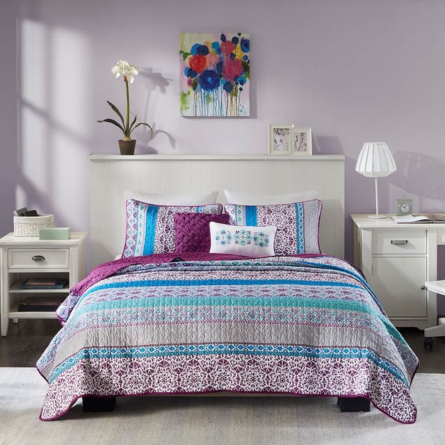 Olliix by Intelligent Design Joni Purple Full/Queen Boho Reversible Coverlet Set-0