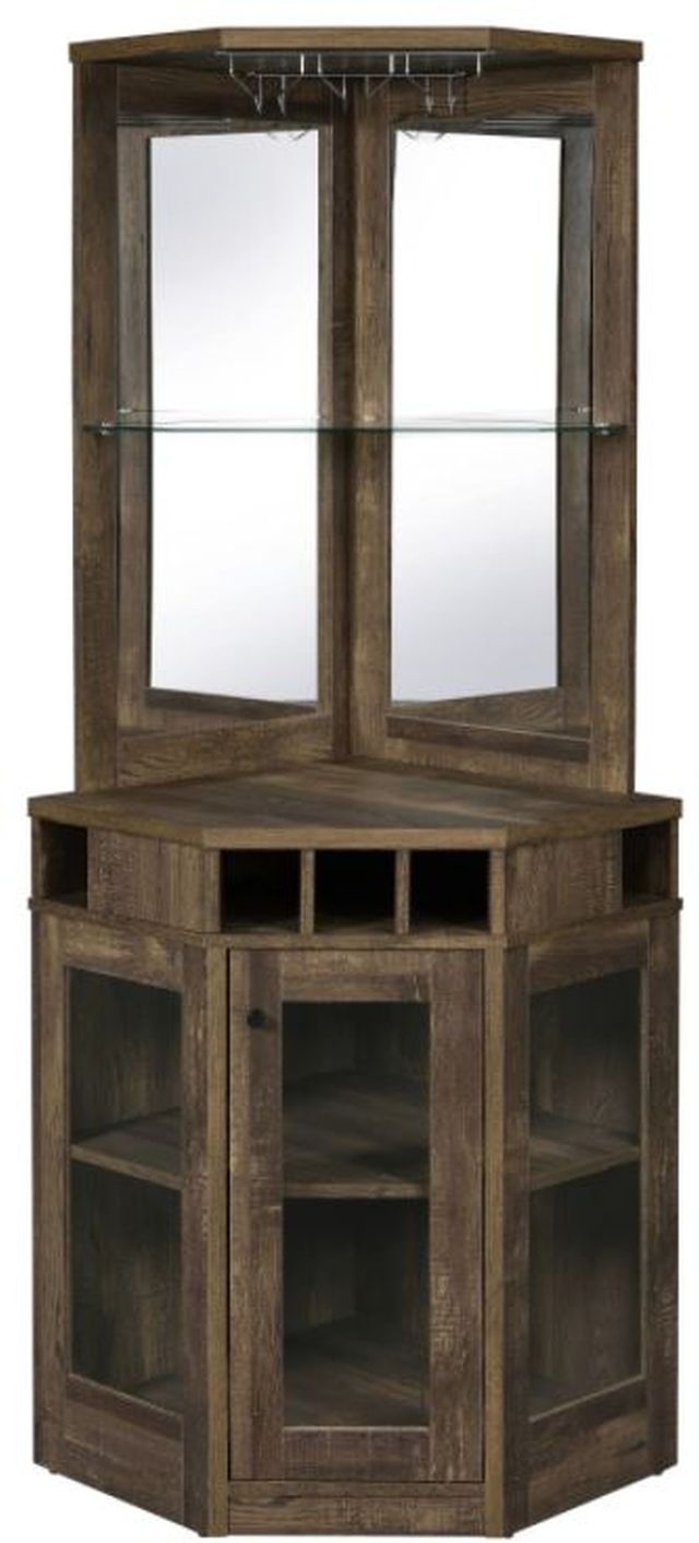Coaster® Alviso Rustic Oak Corner Bar Cabinet with Stemware Rack-1