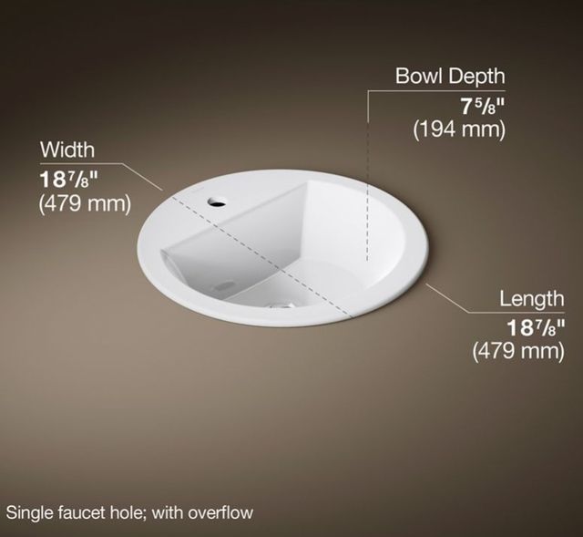 Kohler Bryant® White 19" Round Drop-In Bathroom Sink-3