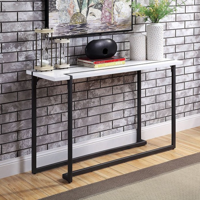 Furniture of America® Izar White Sofa Table with Gun Metal Base -0