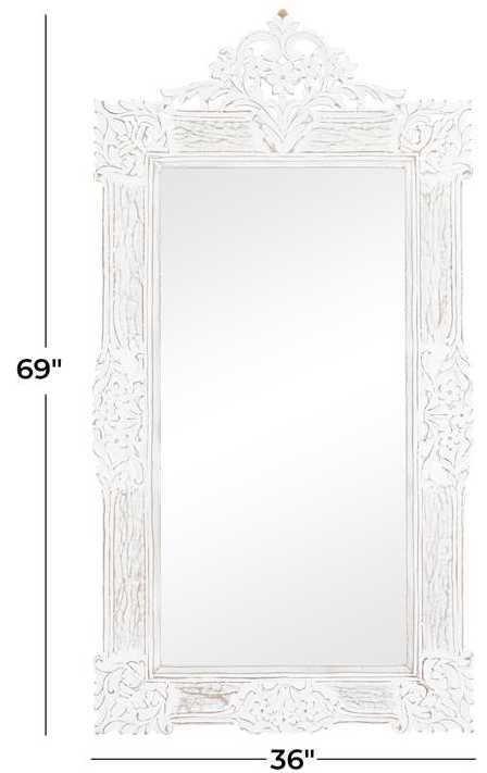 Deco Marche White Floral Intricately Carved Acanthus Wall Mirror-3