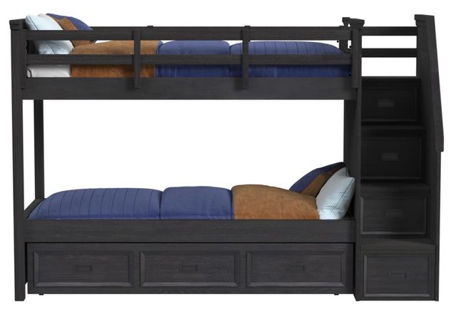 Elements International Hampton Kids Charcoal Youth Twin/Twin Bunk Bed with Staircase and Trundle-2