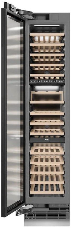 ZLINE Autograph Edition 18 in. 9 Cu. Ft. Panel Ready Left Hinge Triple Zone Column Wine Cooler with Polished Gold Accents-2