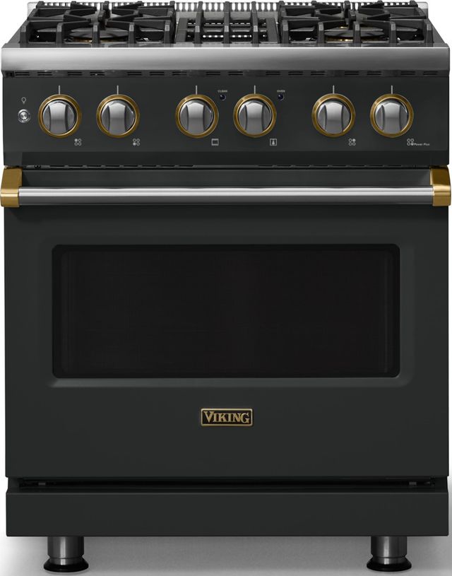 Viking® 5 Series 30" Antique Bronze Pro Style Dual Fuel (NG) Range with Brushed Brass Trim-0