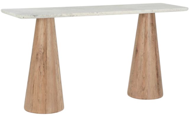 Home Trends & Design Vista White Travertine Console Table with Light Oak Base-0