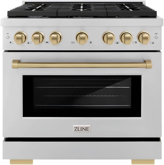 ZLINE Autograph Edition Paramount Series 36" Stainless Steel Pro Style Gas Range with Polished Gold Accents -0