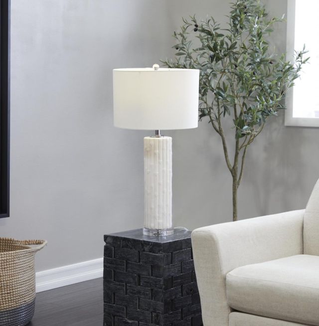 Deco Marche White Ceramic Fluted Base Table Lamp with Drum Shade-3