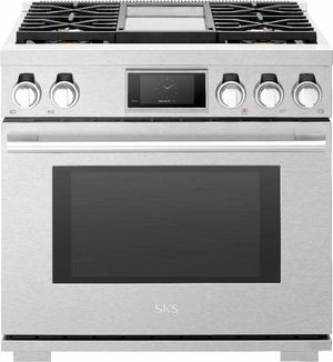 Front view of the SKS 36" Stainless Steel Pro Style Natural Gas Range