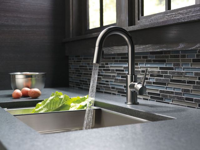 Delta Trinsic® Black Stainless Single Handle Pull-Down Bar/Preparation Faucet with Limited Swivel-2