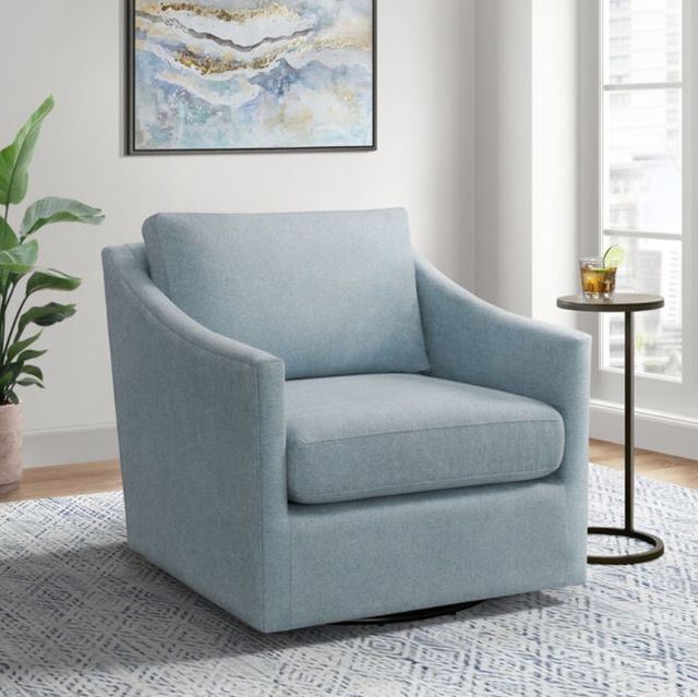 Elements International Acacia Freya Light Blue Swivel Chair-1