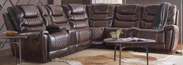 Corinthian Furniture Mcgregor 3-Piece Brown/Tobacco 73" Power Reclining Sectional-0