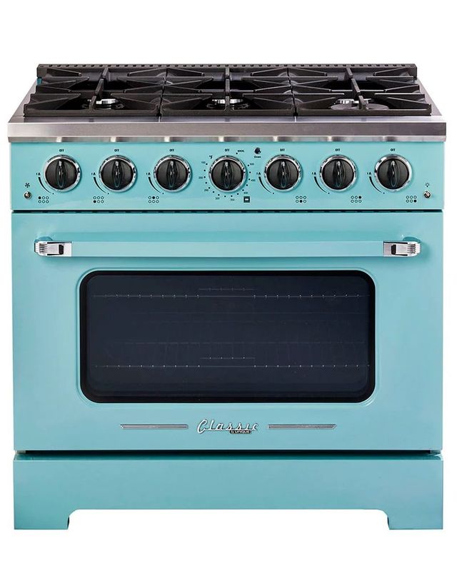 Unique® Appliances Classic Retro 36" Ocean Mist Turquoise Pro Style Gas Range-0