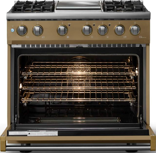 Viking® 5 Series 36" Golden Hour Pro Style Dual Fuel (LP) Range with Brushed Brass Trim-1
