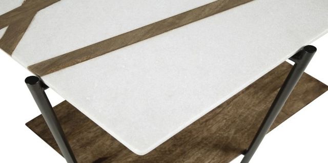 Signature Design by Ashley® Braxmore White Marble Top Accent Table with Light Brown Shelve and Black Stand -2