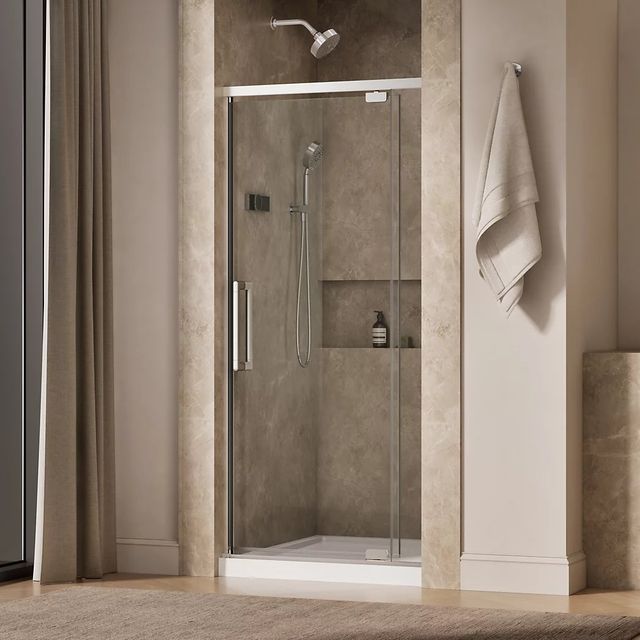 KOHLER Statement™ Bright Polished Silver 76" x  32" - 36" Pivot Shower Door-1