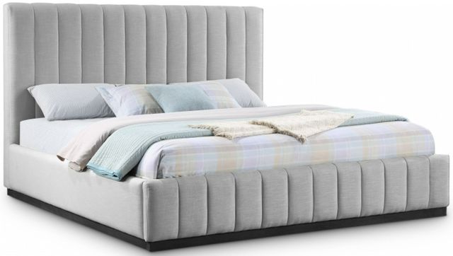 Meridian Furniture Lucia Gray Linen Textured King Panel Bed-0