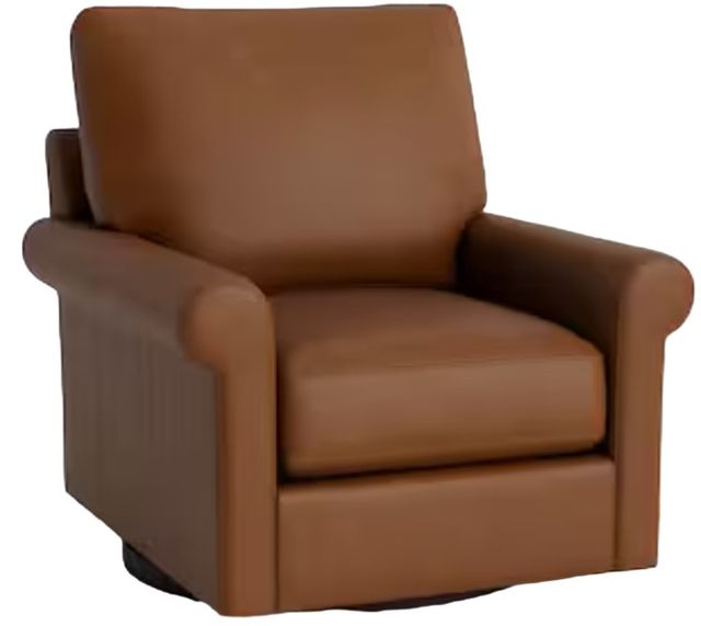 Bassett® Furniture Customizable Benchmade Premier Leather Roll Arm Swivel Chair-0