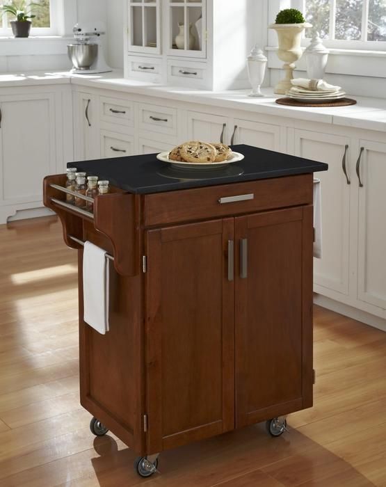 homestyles® Cuisine Cart Black Granite/Medium Oak Kitchen Cart -1