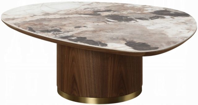 ACME Furniture Willene Beige Ceramic Top Coffee Table with Walnut Base-0