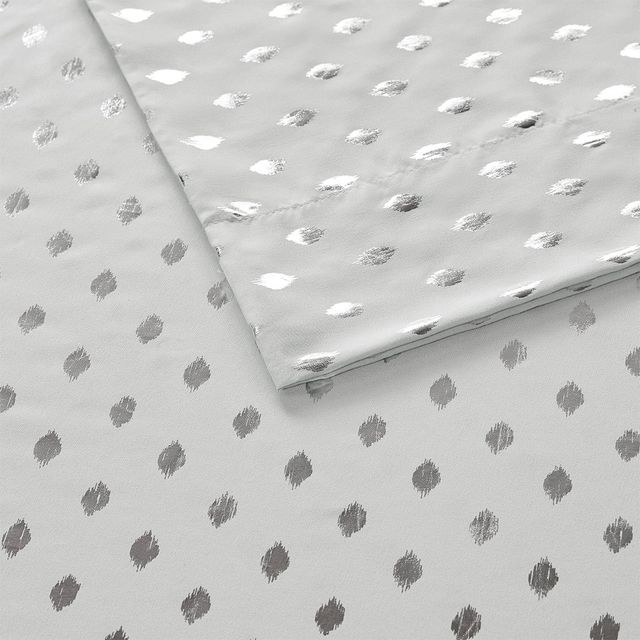 Olliix by Intelligent Design Grey/Silver Twin XL Metallic Dot Printed Sheet Set-2