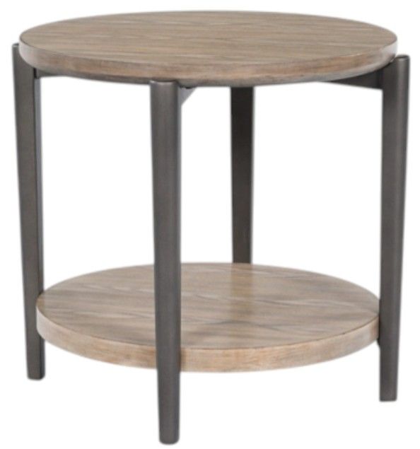 Signature Design by Ashley® Dyonton Light Grayish Brown Top End Table with Gunmetal Base-0