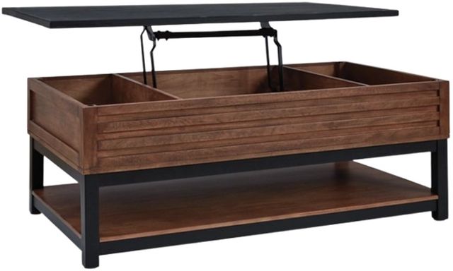Signature Design by Ashley® Kallari Black Lift Top Cocktail Table with Warm Brown Base-2